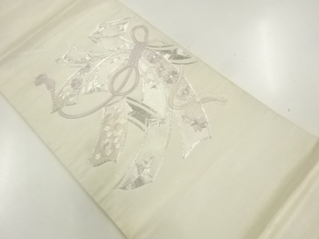 JAPANESE KIMONO / ANTIQUE FUKURO OBI / SILK / NOSHI & FLOWER